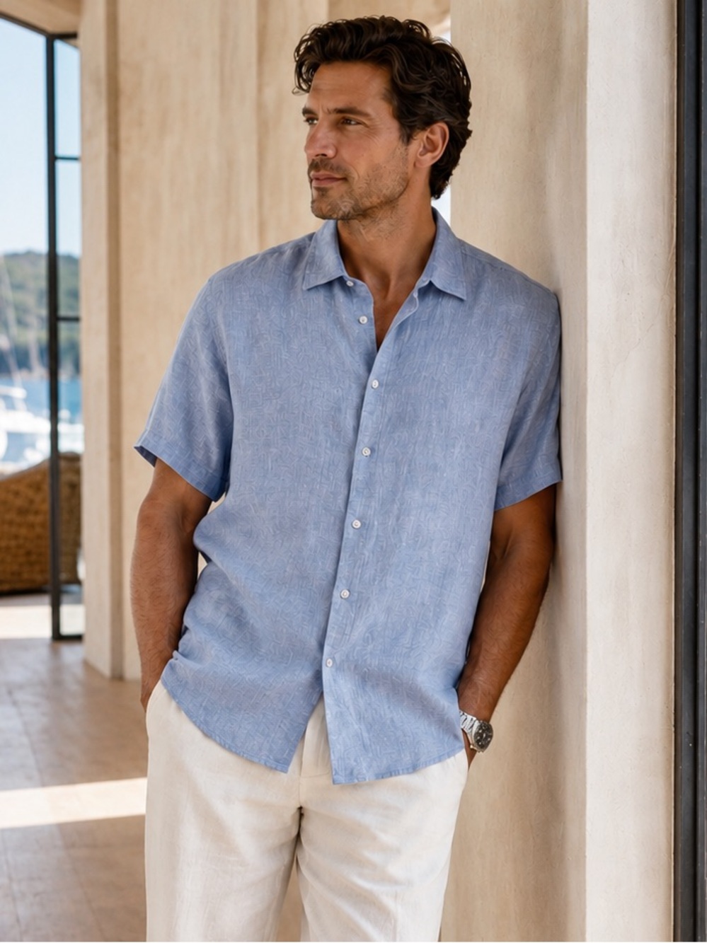 Banana Republic Camden Linen Shirt Chambray Blue Large Men’s - Picture 3 of 13